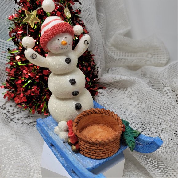 Vintage Snowman on a Sled Figurine Holiday Decor - Picture 5 of 5